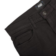 The Brown Cotton Transcend Normandie Jeans by Paige showcase a straight leg and regular fit, complete with a noticeable PAIGE label near the waistband and a button closure. Made from Transcend fabric, they offer enhanced comfort.