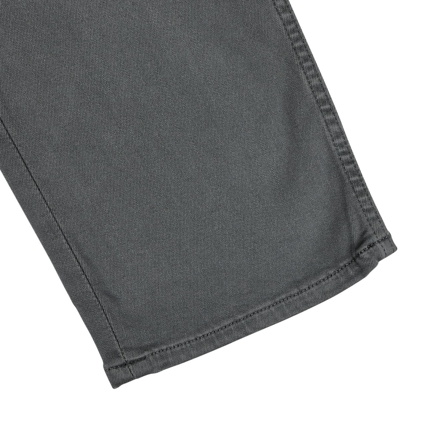 Close-up of the bottom hem and seam of Paige's Charcoal Cotton Transcend Federal Slim Jeans, ensuring a comfortable fit.