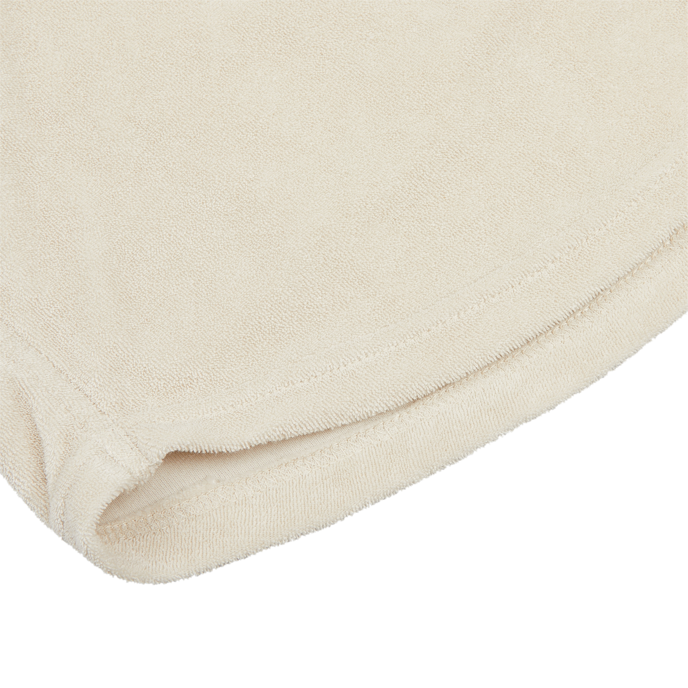 Close-up view of the hem of a Paige Cream Beige Cotton Towelling Polo Shirt on a white background.