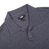 The breathable Paige Grey Blue Linen Capri Collar Polo Shirt for men is made of linen.