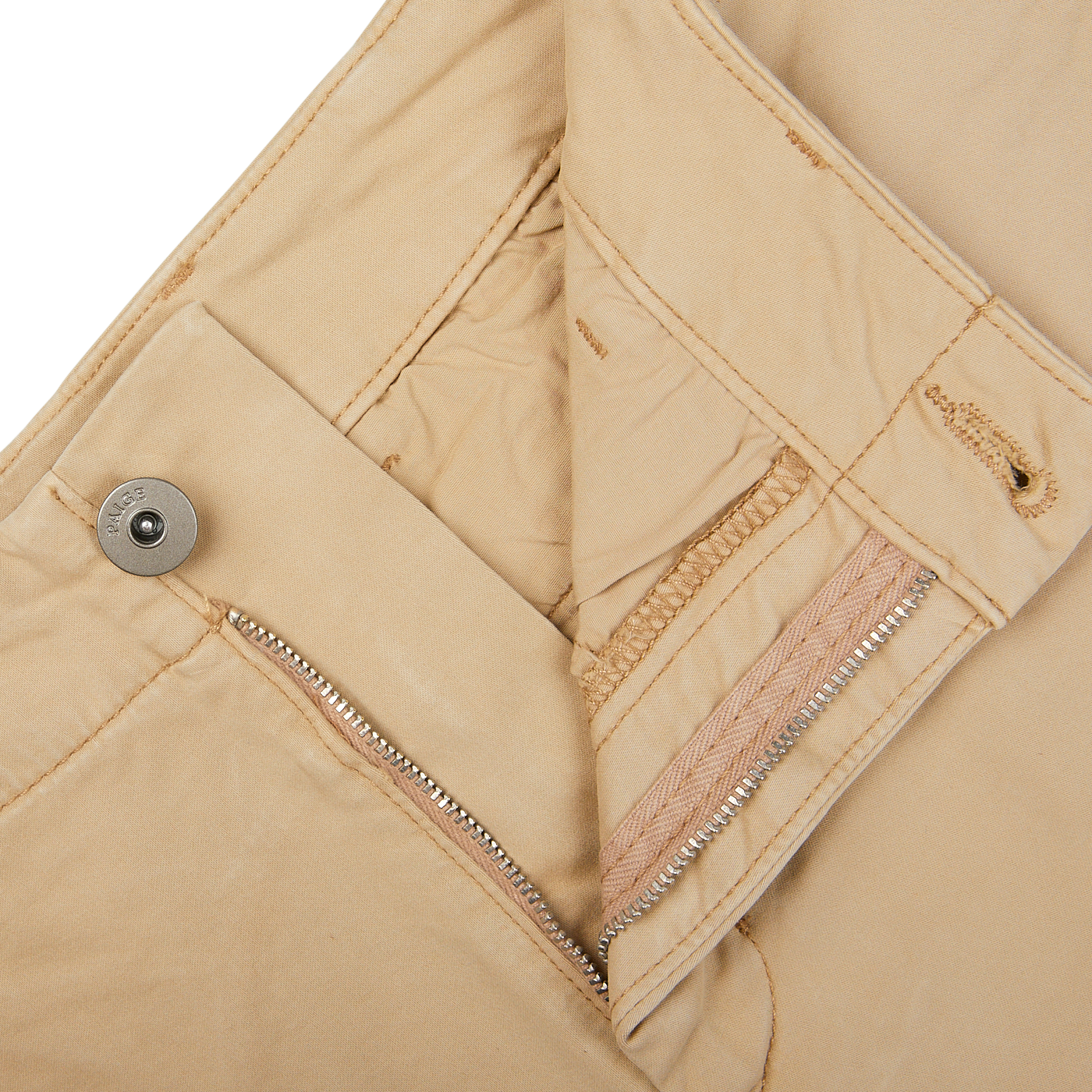 Khaki Beige Cotton Blend Phillips Shorts with zipper and button details from Paige.