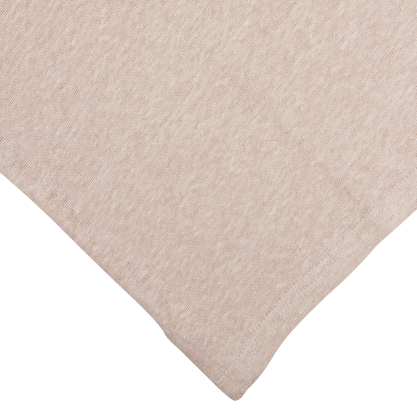 Close-up of a textured Paige Light Pink Linen Capri Collar Polo Shirt fabric with a corner folded over on a white background.