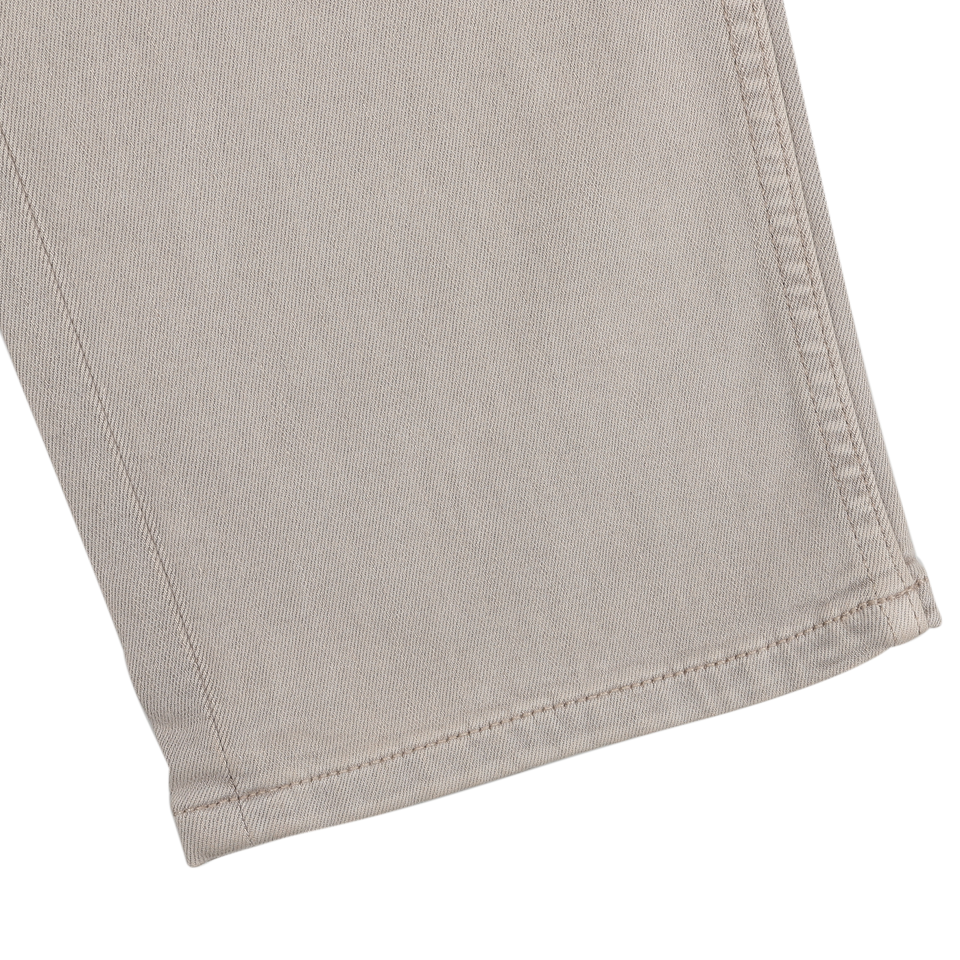 Close-up of the hem of Paige's Moroccan Clay Cotton Transcend Federal Slim Jeans, featuring visible stitching and crafted for ultimate comfort and durability.