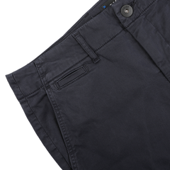 The Navy Blue Danford Cotton Chinos by Paige feature a button closure and belt loops, designed for a comfortable fit. Made from cotton stretch fabric, they provide ease of movement from the waist down.