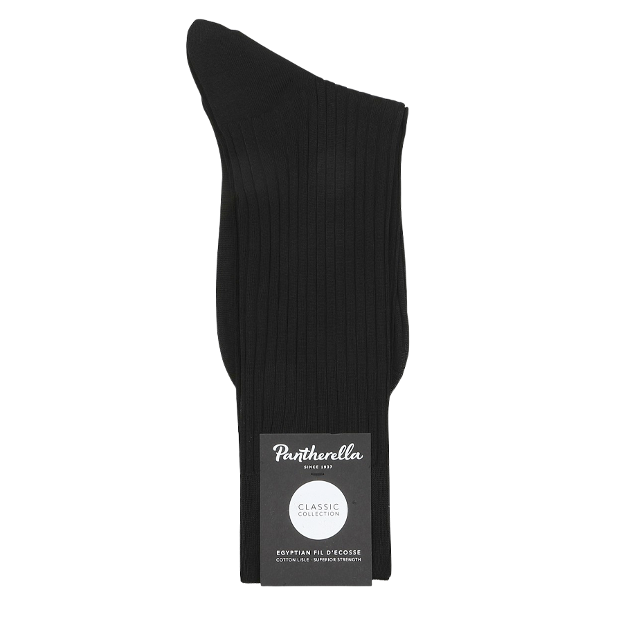 Black Egyptian Cotton Isle Danvers Ankle Socks crafted by Pantherella with luxurious comfort, featuring a ribbed design. Part of the "Classic Collection.