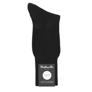 Black Egyptian Cotton Isle Danvers Ankle Socks crafted by Pantherella with luxurious comfort, featuring a ribbed design. Part of the "Classic Collection.