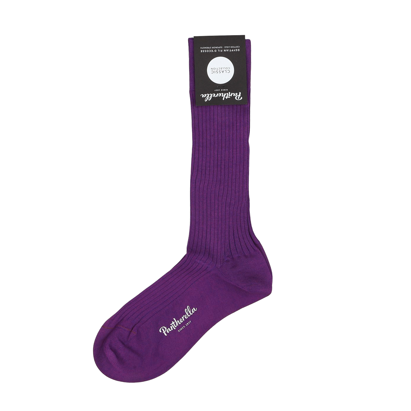 The Purple Egyptian Cotton Lisle Danvers Ankle Sock by Pantherella showcases premium quality, epitomizing men's dress socks with its ribbed texture.