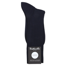 The Navy Egyptian Cotton Lisle Danvers Ankle Sock from Pantherella embodies luxury and elegance, crafted with premium Egyptian Fil D’Ecosse cotton for ultimate comfort in men's dress socks.