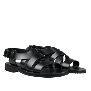 Paraboot Black Lis Noir Leather Noumea Sandals with buckle closure on a transparent background.
