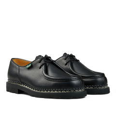 A pair of Black Lis Noir leather Michael derbies from Paraboot with thick rubber soles.