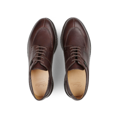 A pair of Paraboot Brown Lis Cafe Avignon Split-Toe Derbies, featuring Norwegian-welt construction and laces, viewed from above on a white background.