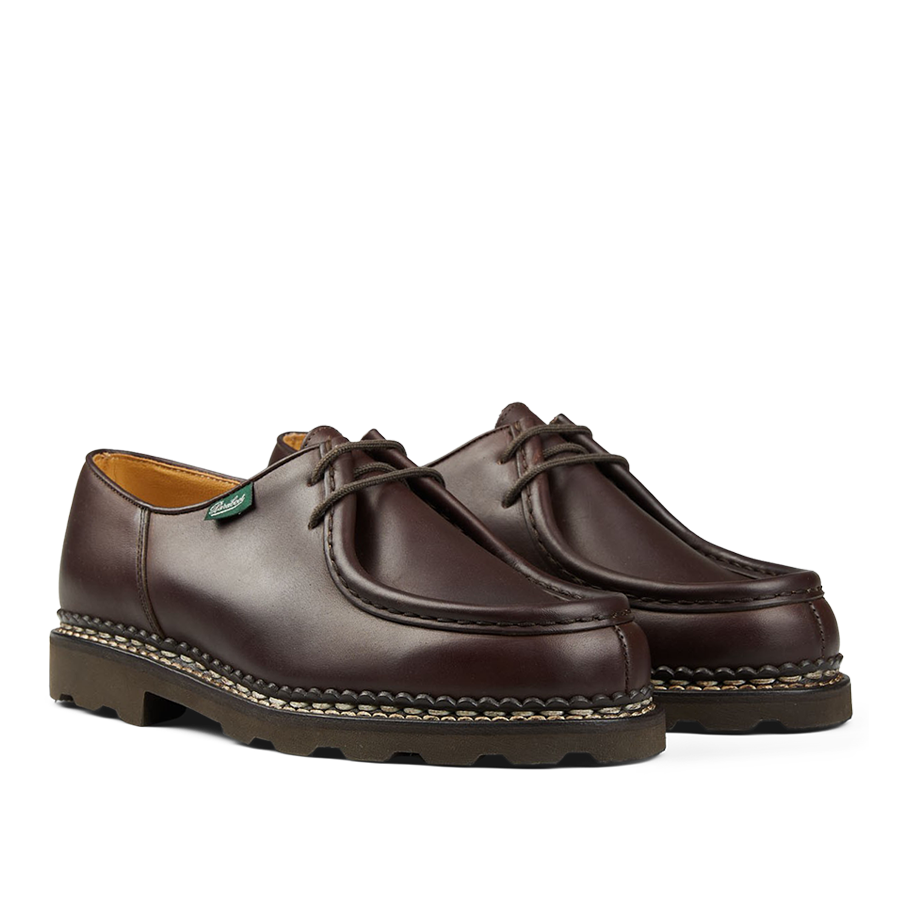 A brown Paraboot Lis Cafe Leather Michael derby shoe with a calf leather sole.