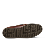 A dark brown leather boat shoe with a black rubber sole featuring a tread pattern.

Product Name: Maroon America Leather Barth Moccasins
Brand Name: Paraboot

Revised Sentence: A Maroon America Leather Barth Moccasins boat shoe by Paraboot with a black rubber sole featuring a tread pattern.