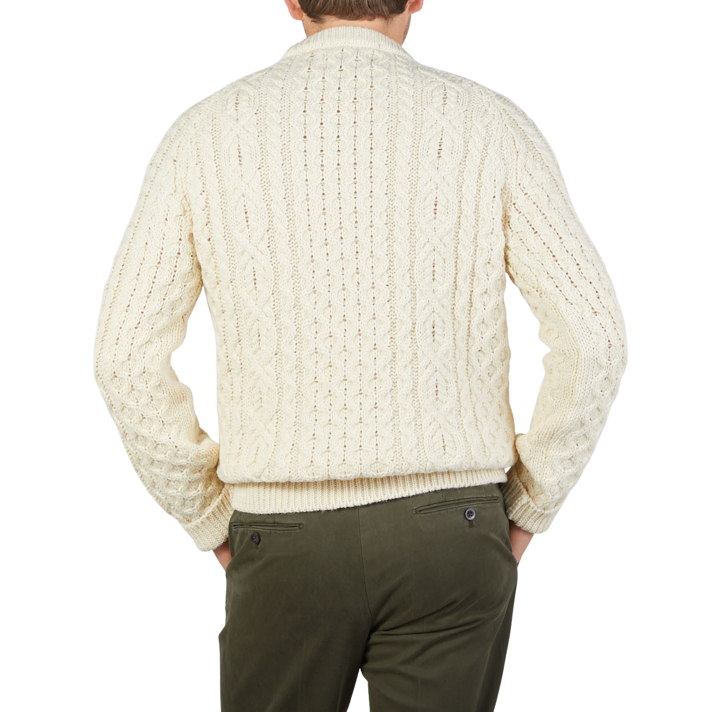 Peregrine Ecru Merino Wool Hudson Aran Jumper Back