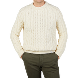 Peregrine Ecru Merino Wool Hudson Aran Jumper Front