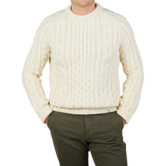 Peregrine Ecru Merino Wool Hudson Aran Jumper Front