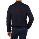 Peregrine Navy Blue Merino Wool Hudson Aran Jumper Back