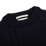 Peregrine Navy Blue Merino Wool Hudson Aran Jumper Collar