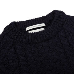 Peregrine Navy Blue Merino Wool Hudson Aran Jumper Collar