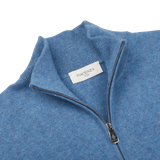 Piacenza Blue Melange Cashmere 1:4 Zip Sweater Collar
