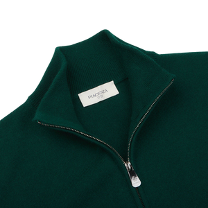 Piacenza Bottle Green Cashmere 1:4 Zip Sweater Collar