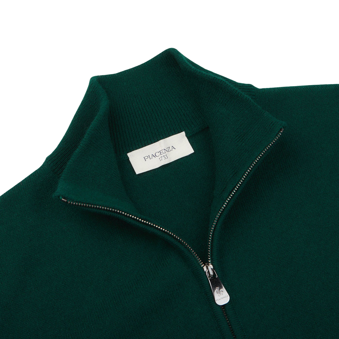 Piacenza Bottle Green Cashmere 1:4 Zip Sweater Collar