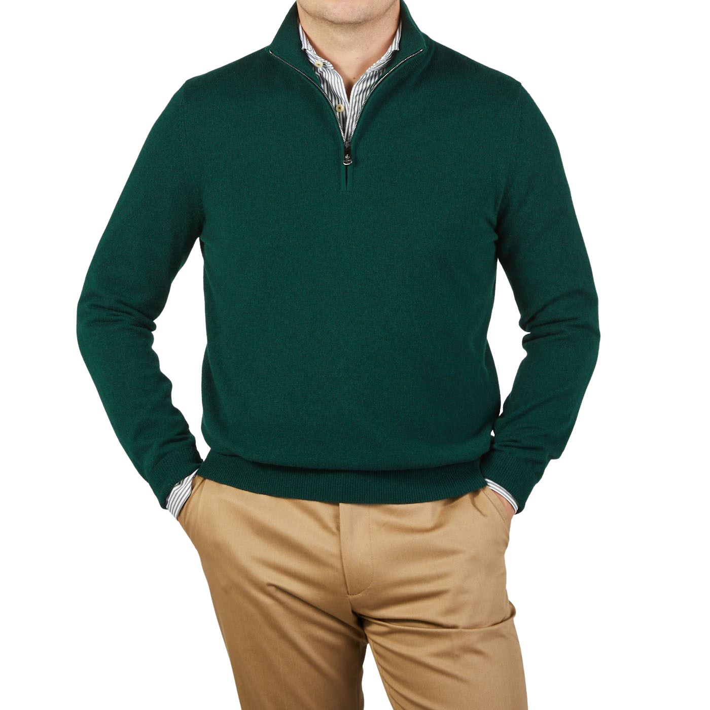 Piacenza Cashmere Bottle Green Cashmere 1:4 Zip Sweater Front