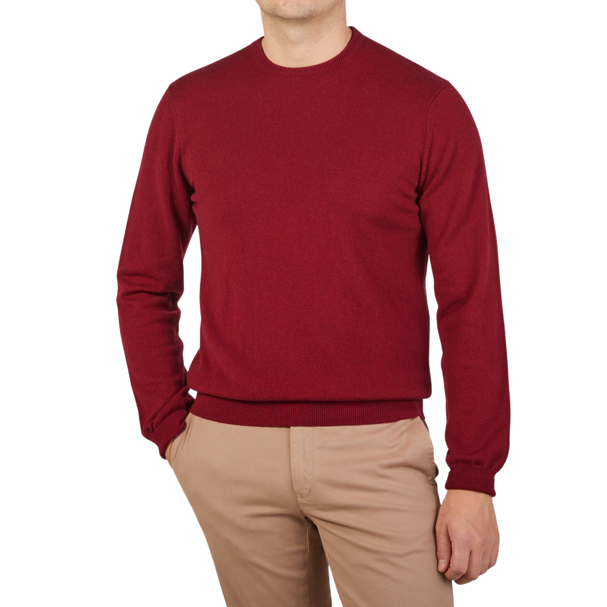 Piacenza Cashmere Muted Red Cashmere Crewneck Front