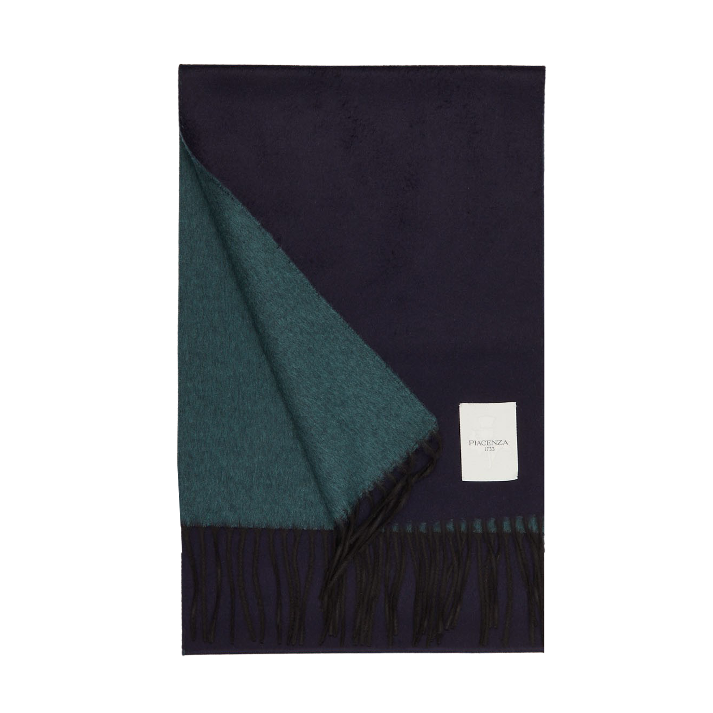 Piacenza Cashmere Navy Petrol Two-Sided Silk Cashmere Scarf Feature