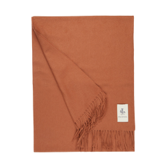 A Muted Orange Cashmere Aeternum Scarf with fringed endings on a white background by Piacenza Cashmere.