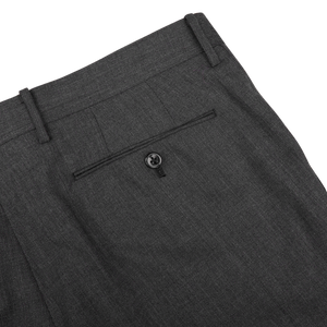 A close up image of lightweight Ring Jacket Grey High Twist Wool Suit pants made with wool fresco fabric.