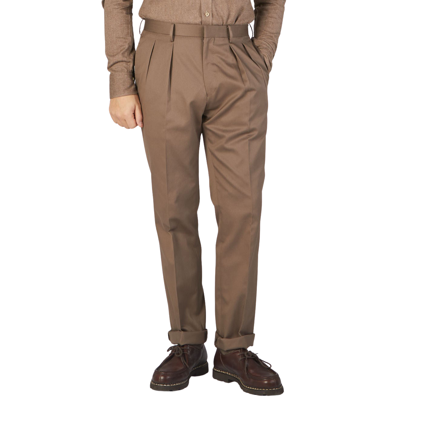 Ring Jacket  Muted Brown Cotton Twill Pleated Trousers – Baltzar