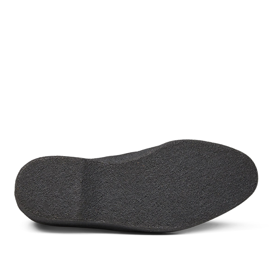 A single Sanders Black Suede Hi Top Boot insole lying flat against a striped background.