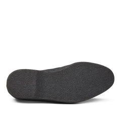 A single Sanders Black Suede Hi Top Boot insole lying flat against a striped background.