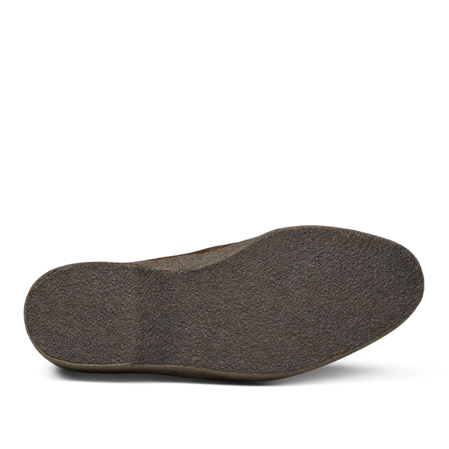 A single Sanders Chocolate Brown Suede Hi Top Boots sole isolated on a transparent background.