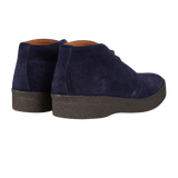 A pair of Navy Blue Suede Hi Top Boots by Sanders with rubber soles.