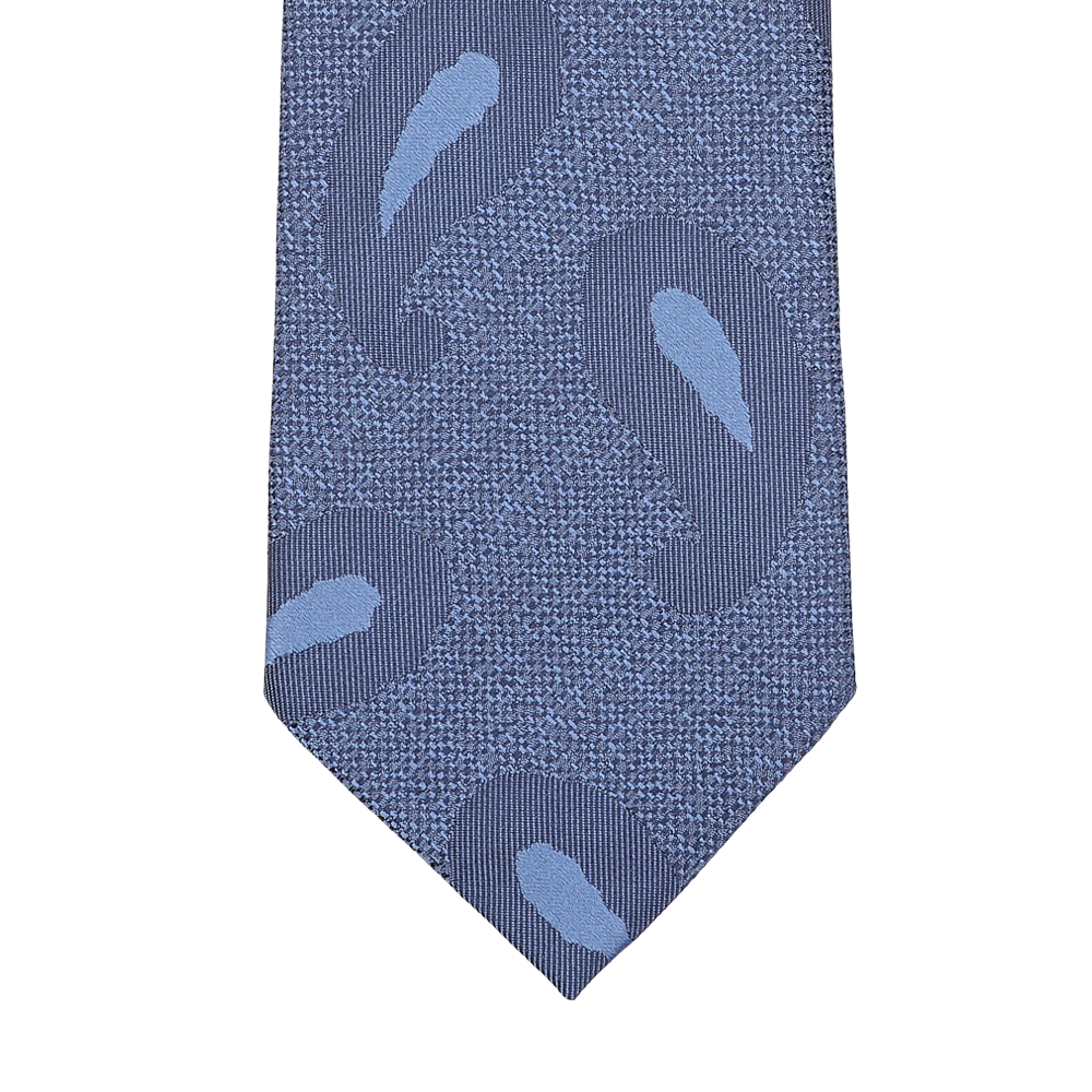 A detailed view of the Blue Paisley Woven Silk Tie by Seaward & Stearn, crafted in sumptuous handmade silk, displayed against a pristine white backdrop.