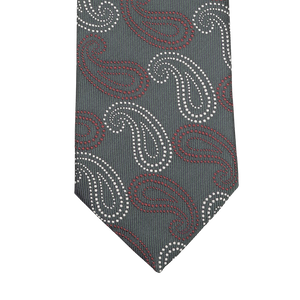 A Seaward & Stearn dark green tie featuring a large paisley pattern is elegantly displayed against a plain background, showcasing its craftsmanship from handmade silk.