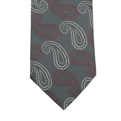 A Seaward & Stearn dark green tie featuring a large paisley pattern is elegantly displayed against a plain background, showcasing its craftsmanship from handmade silk.