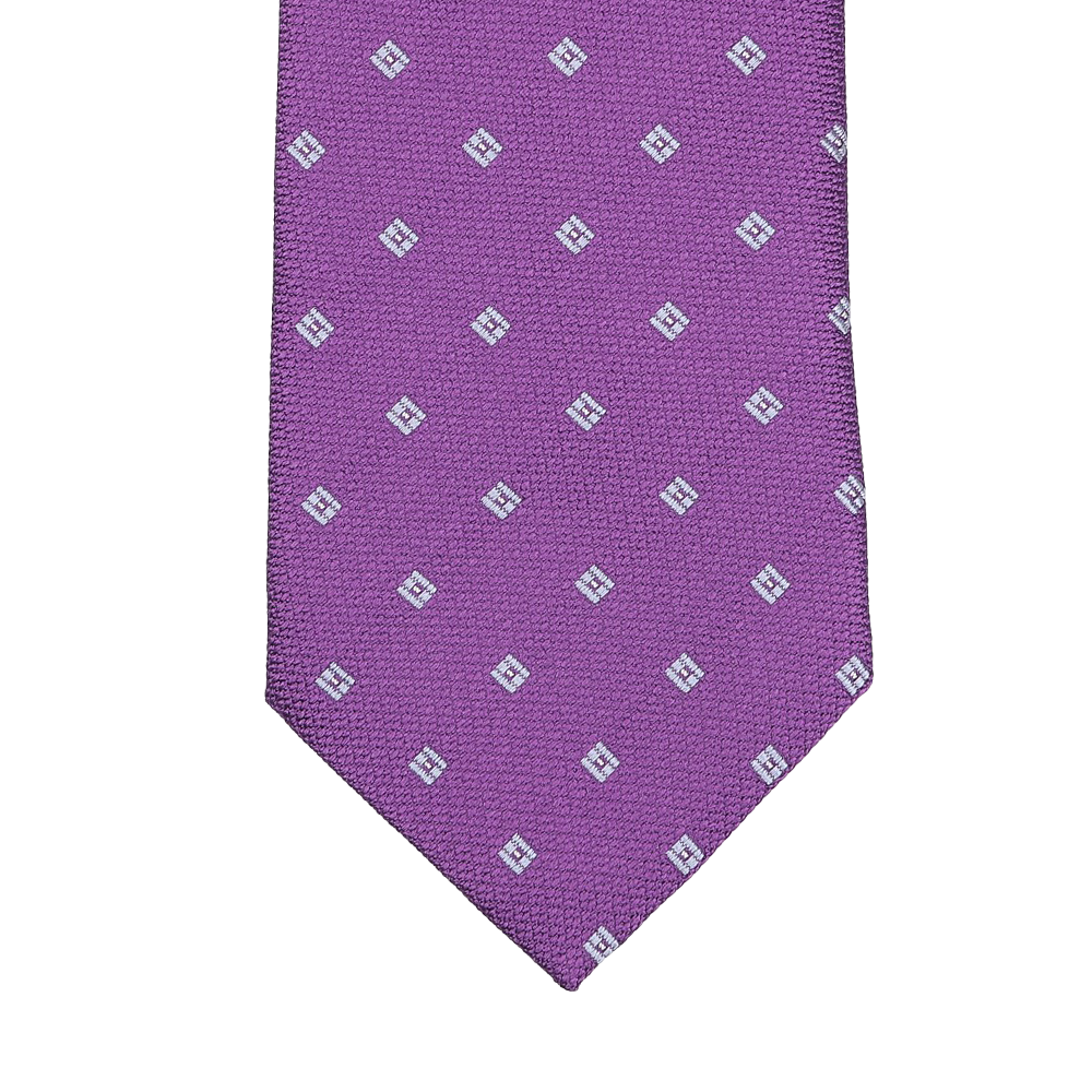 Handmade in England by Seaward & Stearn, the Purple Diamond Woven Silk Tie boasts a refined pattern of small white squares, offering a sophisticated touch for any occasion.