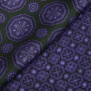 A Green Purple Geometric Wool Silk Double Sided Scarf by Silvio Fiorello.