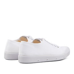 A pair of White Cotton Canvas G2 Sneakers by Spring Court with a rubber sole on a white background.