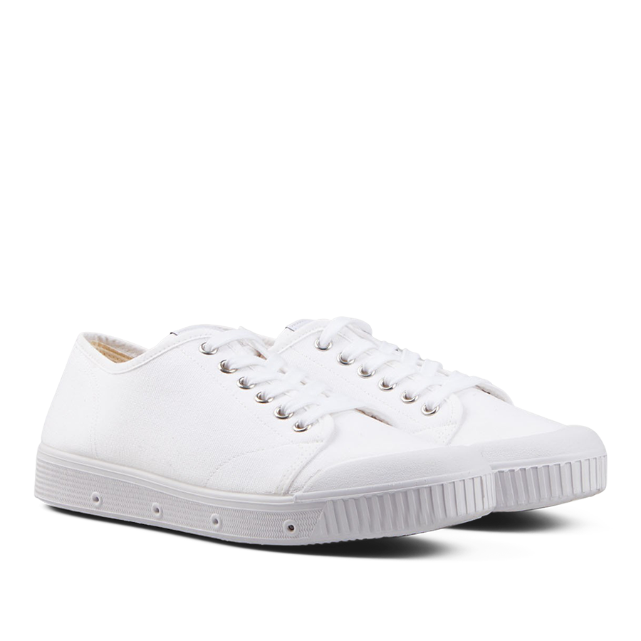 A pair of white Spring Court White Cotton Canvas G2 Sneakers with white laces and rubber soles.