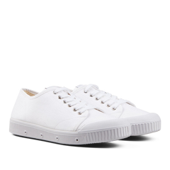 A pair of white Spring Court White Cotton Canvas G2 Sneakers with white laces and rubber soles.