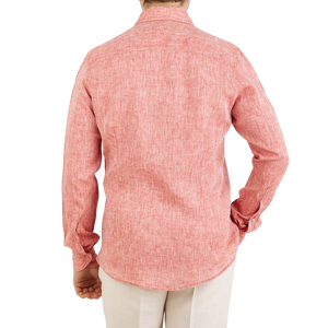 Stenströms Matte Red Linen Cutaway Fitted Body Shirt Back