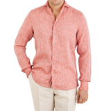 Stenströms Matte Red Linen Cutaway Fitted Body Shirt Front