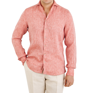 Stenströms Matte Red Linen Cutaway Slimline Shirt Front