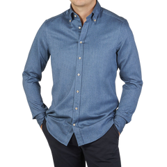 Stenströms Blue Cotton Flannel Slimline BD Shirt Front