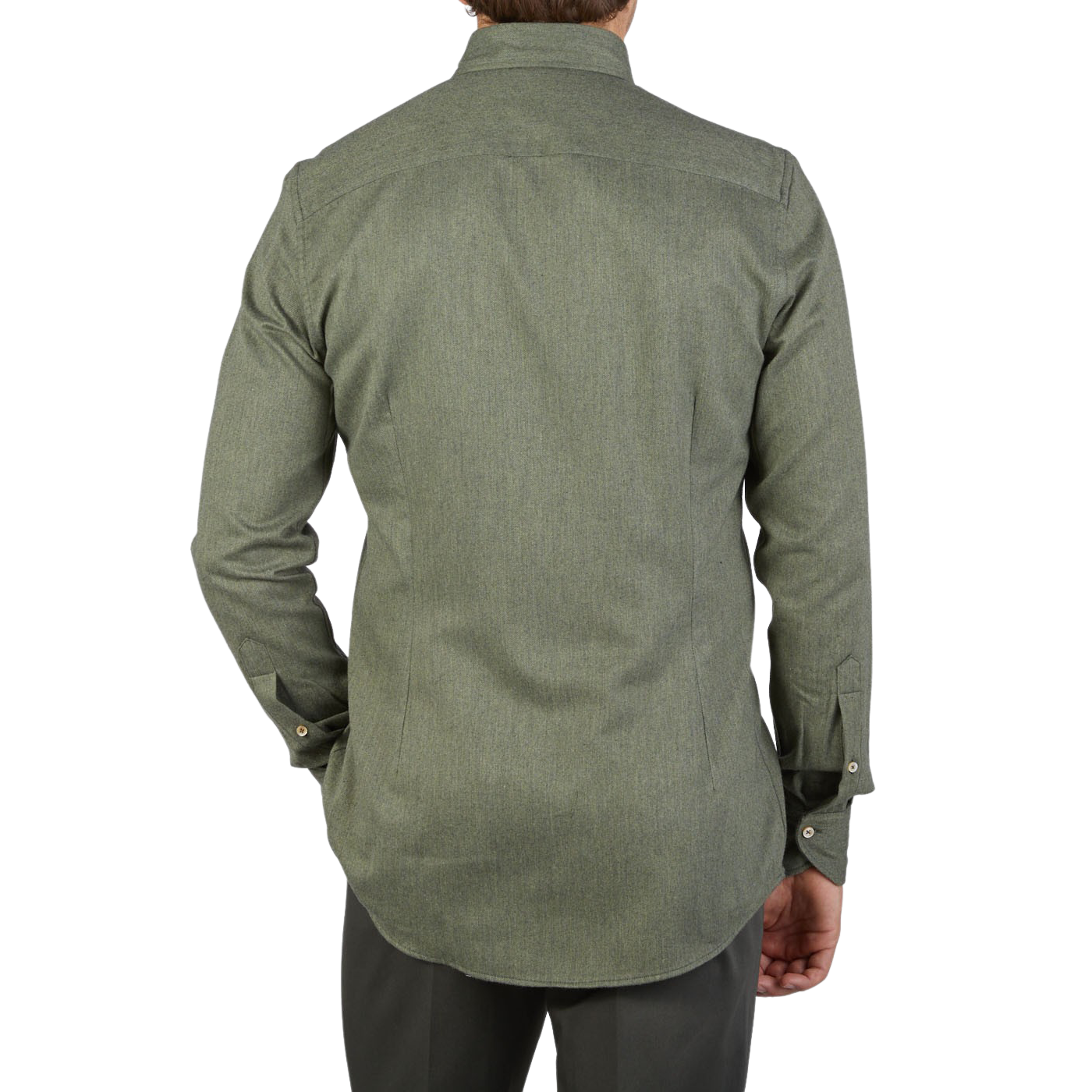 Stenströms Grass Green Cotton Flannel Fitted Body Shirt Back