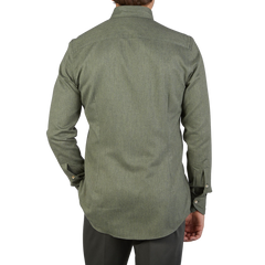 Stenströms Grass Green Cotton Flannel Fitted Body Shirt Back